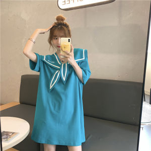 ชุดเดรสคอปกโปโลหลวมๆ สไตล์เกาหลีฤดูร้อน 2025 สำหรับผู้หญิง ชุดเดรสแขนสั้นคอตตอนทรงเอ ทรงเข้ารูป ชุดเดรสฤดูร้อน