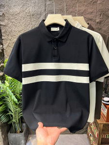 Summer New Style Mens Polo Shirt Slim Fit Short Sleeve Turn-down Collar Color Block Youthful Trendy Versatile Basic T-shirt