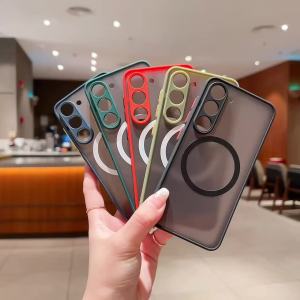 Luxury Matte Frosted For Magnetic Wireless Charging Case For Samsung Galaxy S23 S22 S24 S25 Ultra Plus Shockproof Hard Cover