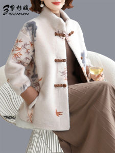 New Chinese Style Autumn Winter Thickened Woolen Coat Fur Integrated Mink Simulation Grandmother Outerwear Fashionable Mommy Clothes