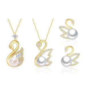 CTS S925 Silver Pearl Zircon Swan Necklace Pearl Stud Earring for Women Girl Party Clavicle Chain Gifts Jewelry CHOW TAI SENG 周大生 S1PC0369Y S1PC1335 S1EC0233Y