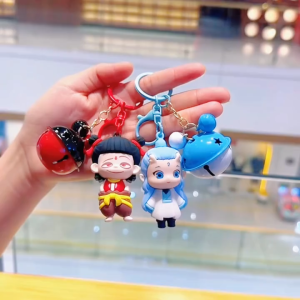 Gantungan Kunci Karakter Nezha Ao Bing Ganci 3D Gantungan Tas Keychain Figure Silikon Souvenir Lucu