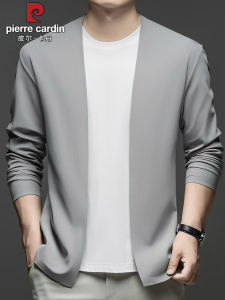 เสื้อคาร์ดิแกนถักบางสำหรับผู้ชาย Pierre Cardin ฤดูใบไม้ร่วง 2025 ทรงหลวม แขนยาว ปกติ นุ่ม ลำลอง คอวี ระบายอากาศได้ดี