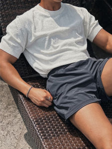 เสื้อยืดคอกลมแขนสั้นถักหลวมๆ สำหรับผู้ชาย สไตล์เกาหลี เสื้อเชิ้ตลำลองฤดูร้อน สีสันสดใส ทรงหลวม คอกลม