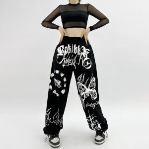 High Waist Street Style Jazz Dance Sport Pants Loose Casual Hip Hop Wide Leg Sweatpants Cotton Blend Summer 2024 Trend