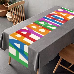 1pc Colorful Happy Birthday Table Runner 13.78*70.87 Inch Polyester Table Cover for Indoor & Outdoor Dinner Parties Birthday Par
