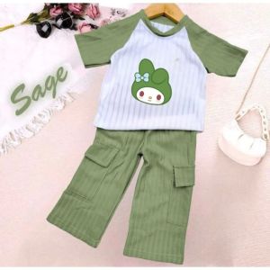 SETELAN ANAK PEREMPUAN CARGO KARAKTER KUROMI TERVIRAL BAHAN KNIT USIA 1-10TAHUN