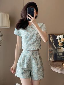 Fashionable Chinese Style Womens Short Sleeve Shirt Set Summer New Arrival Age Reducing Wide Leg Shorts Two-Piece Trendy Su Ye Brand