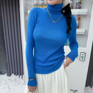 Áo Len Dệt Kim Cổ Cao Màu Xanh Klein Áo Len Mặc Bên Trong Dành Cho Nữ Thu Đông Phong Cách Nữ Công Sở Slim Fit Dài Tay Cổ Lọ