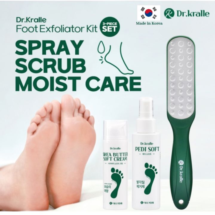 🇰🇷DR.KRALLE 3 PC FOOT EXFOLIATOR SET SPRAY/SCRUB/MOIST CARE Helps