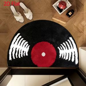 VIKAMA Fish Bone Half Round Door Mat Black Red Print Semicircle Rug For Entryway Front Door Bathroom Gothic Style Home Decor