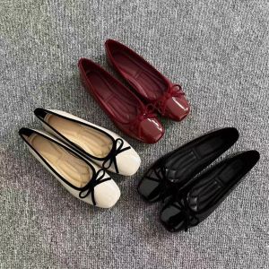 Ladies breathable flat ballet shoes soft leather bowknot boat shoes