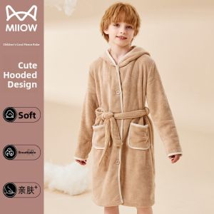 MiiOW | Thick Hooded Coral Fleece Robe for Boys and Girls