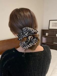 Retro Autumn Winter Leopard Print Scrunchies for Women Four-layer Large Size High-end Head Flower Bun Hair Rope Fashion Hair Tie
