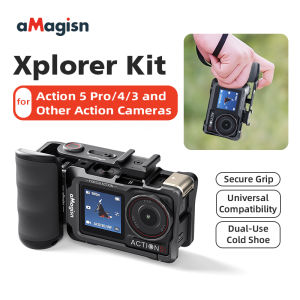 aMagisn Xplorer Grip Kit For Insta360 Ace Series/DJI Action Series/Gopro Series Ergonomic Quick-Release Grip with Shutter Button