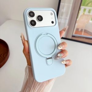 szhaiyu | Matte Candy Liquid Silicone Magnetic Phone Case For iPhone 18 17 16 15 13 14 Pro Max With Rotating Stand Ring Holder Back Cover