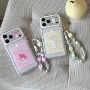 Sanrio | Cartoon Polka Dot Sanrio Hello Kitty My Melody Translucent Frosted Phone Case For iPhone 15 16 17 Pro Max Cute Cover With Chain