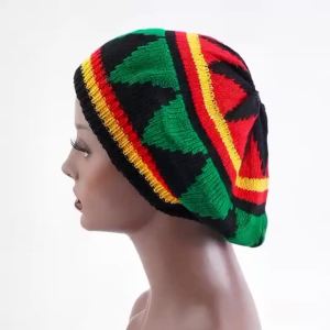 Vintage Jamaican Rasta Beanie Cap Multi-colour Printed Knit Hat Hip Hop Headwear Men Women Caribbean Dress Up Reggae Beret Cap