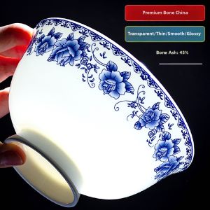 High-temperature In-glaze Blue and White Ceramic Bone China Raised Footed Bowls