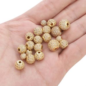 6/8/10mm 14K Gold Plated Brass with Zircon Stone Spacer Beads Charm for Bracelet Necklace DIY Jewelry Making
