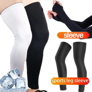 2Pairs/Set Summer Running Cycling Legs Sleeve Ice Silk UV Protection Arm Slleeve Compression Non-Slip Leg Warmer Cooling Sport Gear