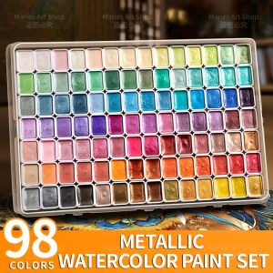 98-Color Metallic Shimmer Watercolor Paint SetPearl Pigments for ArtistsHobbyists for IllustrationScrapbookingDecoration