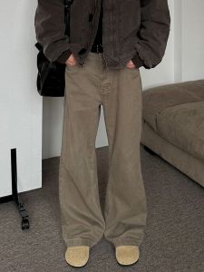 American Retro Maillard Cleanfit Brown Denim Men and Women Loose Casual All-Match Brown Straight-Leg Pants