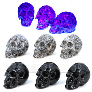 2in Natural Yooperlite Stone Skull Statue Reiki Flame Stone Gemstone Healing Black Obsidian Figurine Home Decor Collection Gift
