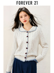 Forever21 | Contrast Color Peter Pan Collar Cable Knit Cardigan