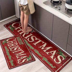 Merry Christmas Kitchen Mat Soft Non Slip Indoor Outdoor Entryway Rug Bathroom Door Mat Home Decor Holiday Washable Runner
