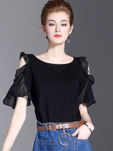 Ruffled Chiffon Short Sleeve Blouse