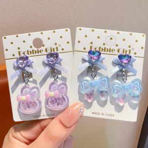 Non-Pierced Earrings for Children Gradient Rainbow Heart Rabbit Flower Design