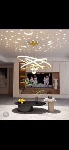 Lampu gantung LED Nordic 88W Starlight Lampu Hias Ruang Tamu Tiga Cincin Ruang Tamu Kamar Tidur Koridor Ruang Makan Chandelier