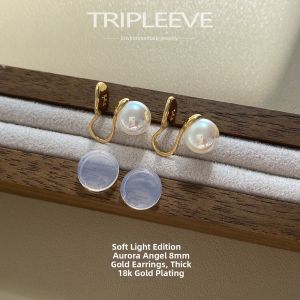 Natural Akoya Pearl Stud Earrings 999 Sterling Silver Australian Mother-of-Pearl Imitation Sea Water Full Luster Womens Jewelry