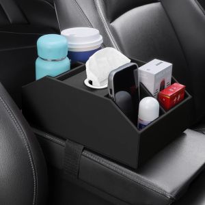 Car Armrest Box Storage Compartment Multi-Functional Vehicle Mounted Cup Holder Waterproof Leather Tissue Box Organizer