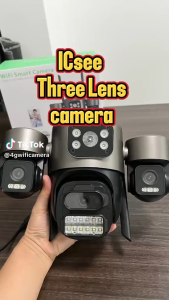 ICSEE 12MP Three Lens Three Screen Humanoid Recognition AI Alarm PTZ WIFI IP Camera Waterproof CCTV