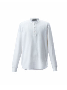 CIS Fancy Waffle Henley Collar Long Sleeves Mens Retro Fall and Winter Cleanfit Casual All-Match T-shirt Bottoming Shirt