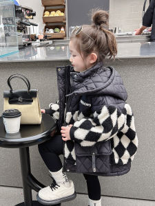 เสื้อแจ็คเก็ตผ้าฝ้ายฤดูหนาวสำหรับเด็กผู้หญิง แฟชั่นฤดูใบไม้ร่วง/ฤดูหนาว เสื้อผ้าเด็ก ทรงหัวเข็มขัด ปกหมวก ซิป เสื้อคลุมกันหนาว