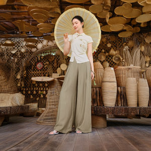 XIANGYING | High Waist Chinese Style Wide Leg Pants Slim