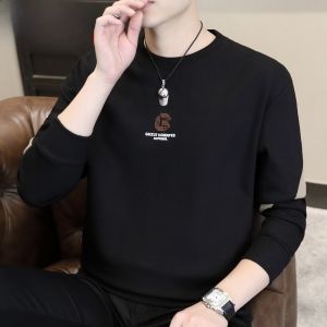 HENGYUANXIANG | High-End Long Sleeve Round Neck Mens Hoodie Trendy Base Layer Shirt Youthful Polyester Blend Comfortable Fit Autumn Wear