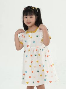 Váy bé gái YODY đầm dáng xoè cổ vuông in hình tim đáng yêu VAK6070