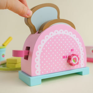 เครื่องทำขนมปังจำลองไม้สีชมพู ของเล่นครัว เครื่องทำขนมปัง ของเล่นสำหรับเด็กผู้หญิง ของเล่นสำหรับเด็ก ของเล่นสำหรับเด็กอนุบาล