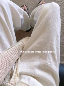 YAYANGREN | White Summer Lightweight Cotton Linen Wide Leg Pants
