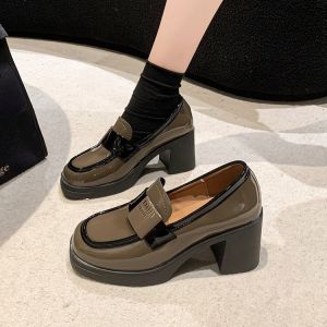 Women 7cm high heel Mary Jane shoes soft leather oxford loafers