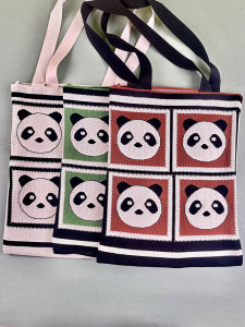 Panda Grandpa Knitted Bag Large Capacity Tote Single Shoulder Cute Student After-school Computer Notebook Bag Eco-friendly Storage