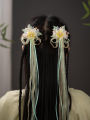 Chun Yi Xuan Super Fairy Spring Summer Flower Fairy Ancient Style Daily Hair Accessories Hair Clips Silk Ribbon Double Pronged Hanfu Headwear for Women. 