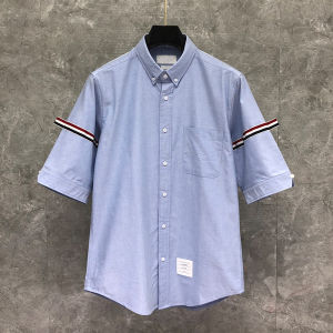 TB Color Stripes Ribbon Couple Same Style Trendy Short Sleeve Shirt