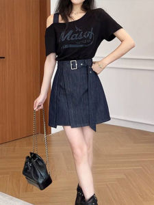 Shalldoer | Váy ngắn chữ A in họa tiết vai chéo mùa hè cho nữ cỡ lớn váy midi chữ A gợi cảm eo thon gọn váy midi chữ A