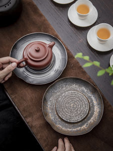 Stoneware Pot Bearing Plate Tea Table Retro Purple Clay Pot Tureen Ceramic Storage Kettle Support Dry Bubble Kettle Mat Water Drop Container Tray