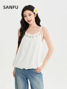 SANFU | Wooden Ear Hem Lace Shell Strap Womens Blouse